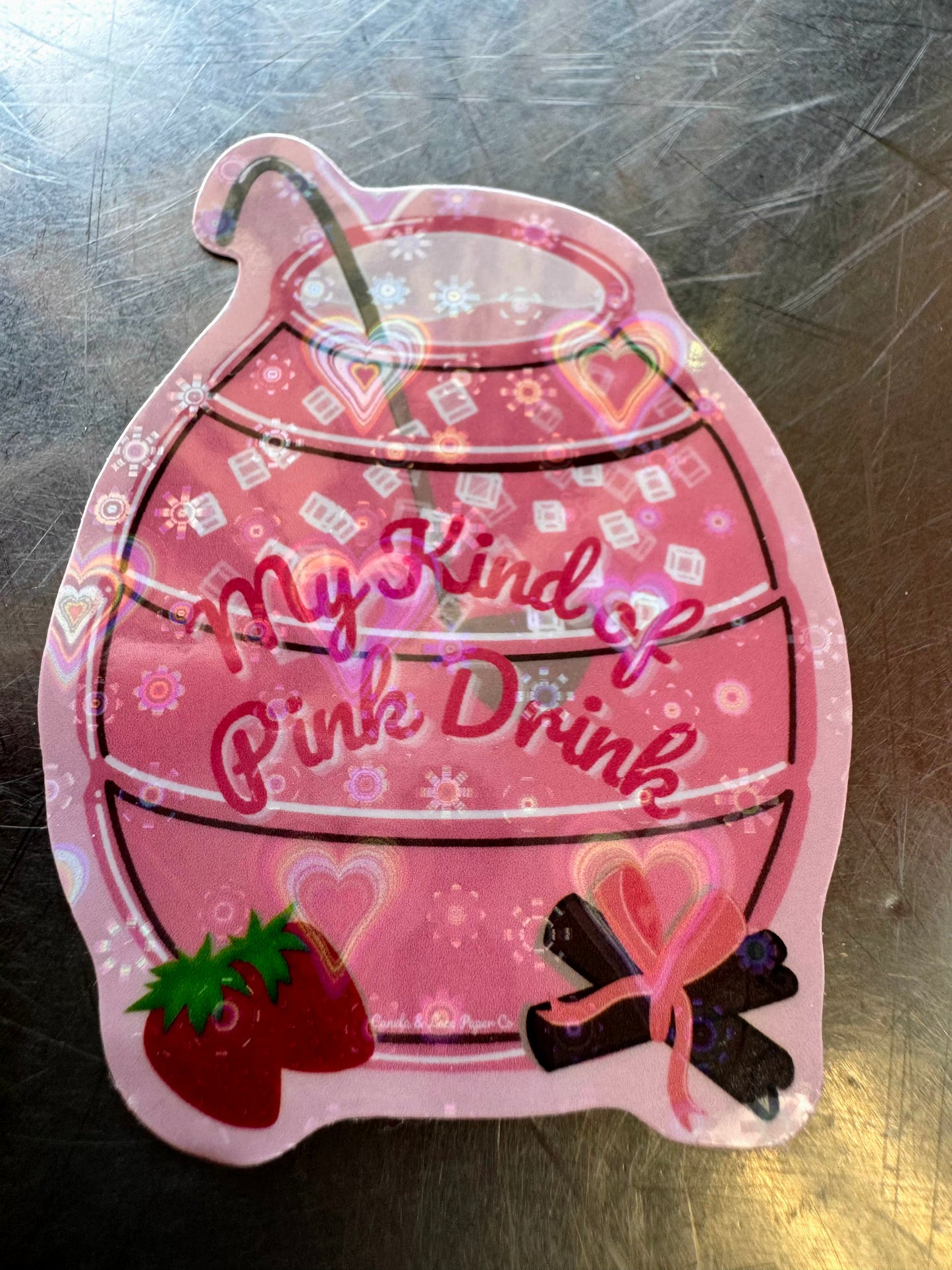 Pink Drink Agua Fresca Holographic Vinyl Die-Cut Sticker