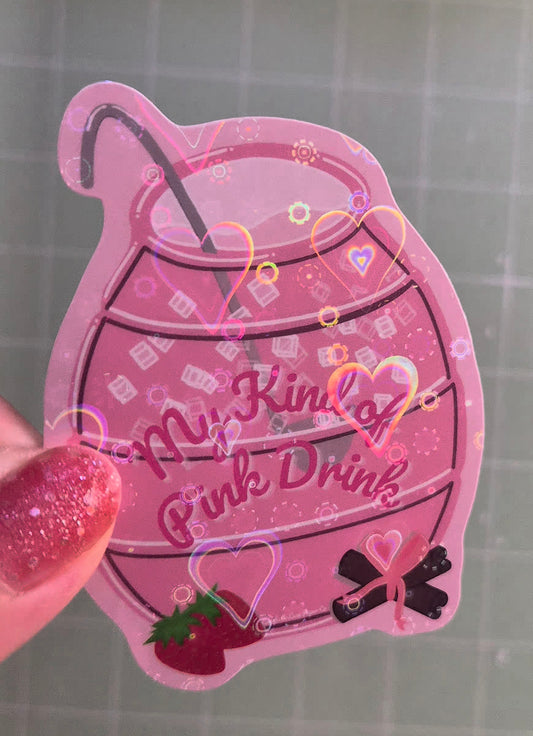 Pink Drink Agua Fresca Holographic Vinyl Die-Cut Sticker